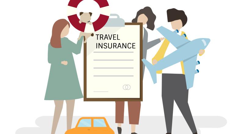 Illustration of people with travel insurance